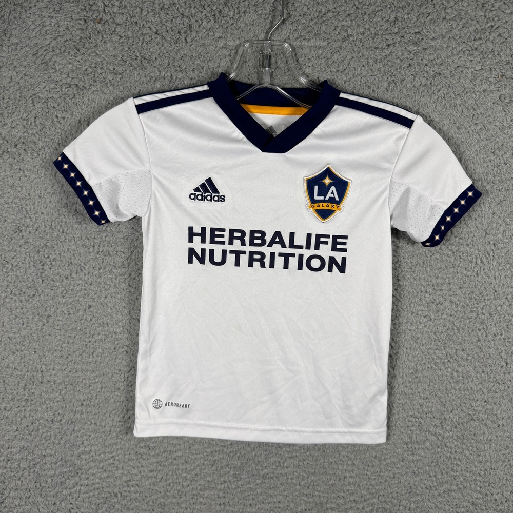 Adidas LA Galaxy Soccer Jersey White Navy Blue Youth 5T GA7763 Aeroready